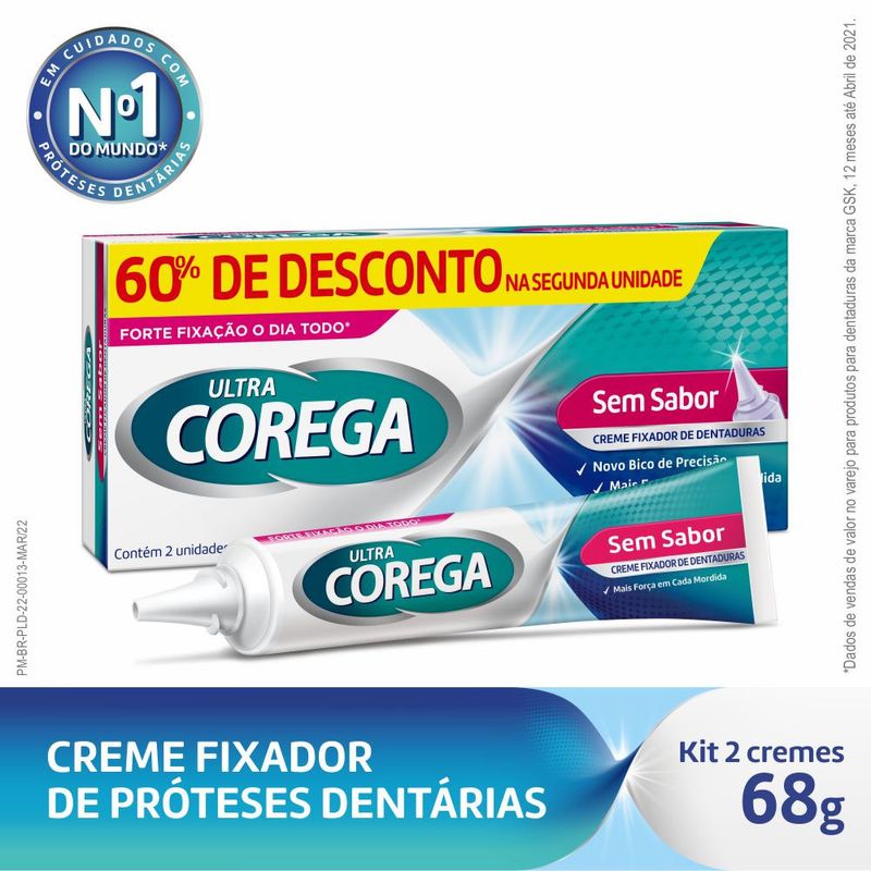 Kit Fixador De Dentadura Corega Ultra Sem Sabor 2 Unidades De 28g Com ...