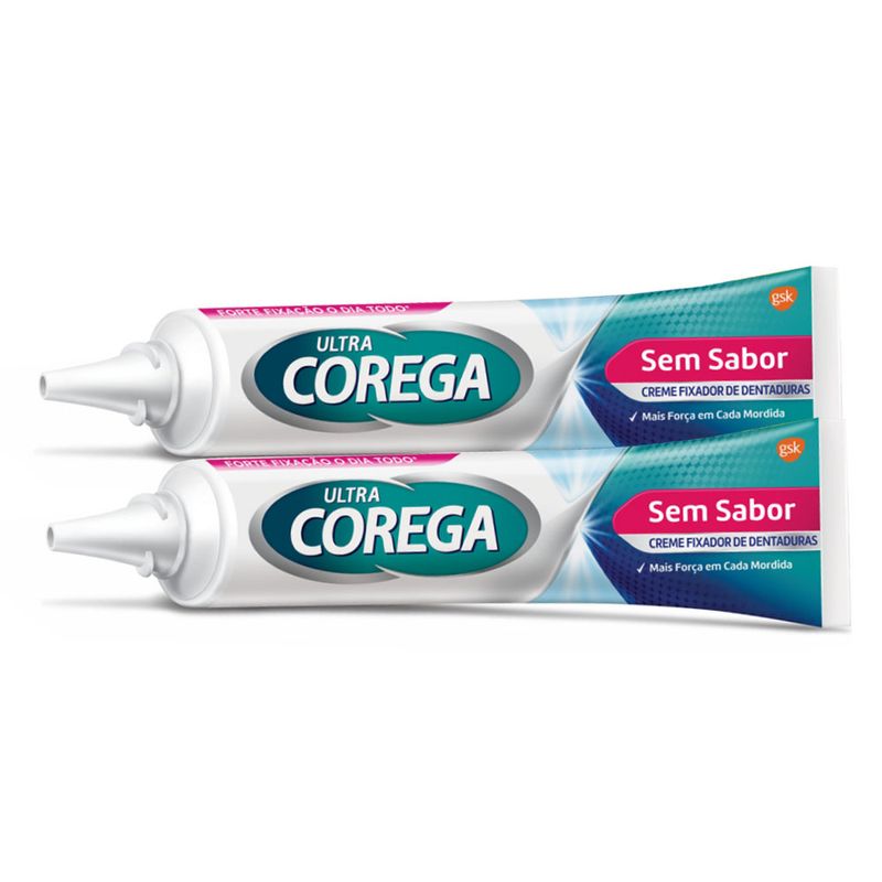 Kit Fixador De Dentadura Corega Ultra Sem Sabor 2 Unidades De 28g Com ...